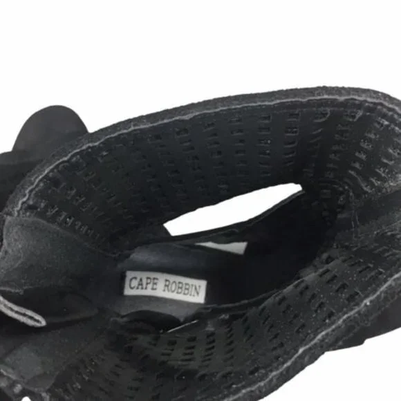 Cape Robbin Heel Suede Boots Black Size 6 Open Toe Chunky - Picture 3 of 5